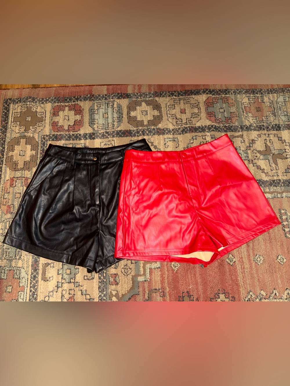 Two faux leather shorts